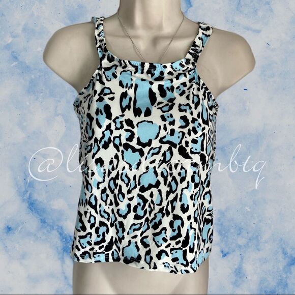 Urban Renewal High-Neck Blue and Black Leopard Print Crop Tank - Picture 1 of 4